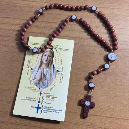 TERÇO DE MADEIRA NOSSA SENHORA DE FÁTIMA 7 MEDALHAS MOD2 08MM (3 UNIDADES)