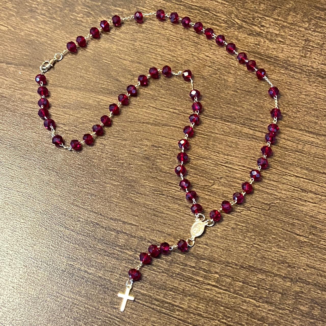 TERÇO CRISTAL NOSSA SENHORA APARECIDA VERMELHO TRANSPARENTE 06MM  (3 UNIDADES)