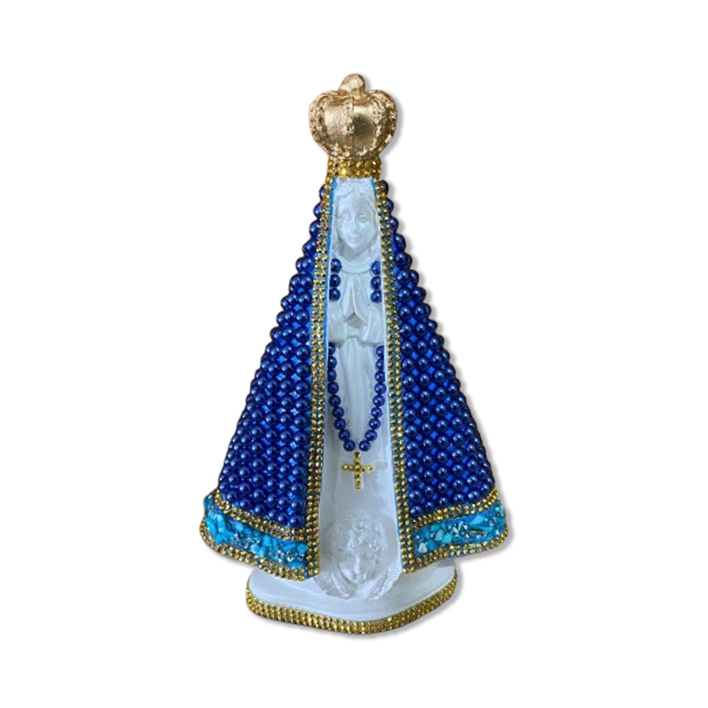 IMAGEM DE GESSO NOSSA SENHORA APARECIDA BRANCA COM PÉROLA AZUL 26 CM (1 UNIDADE)