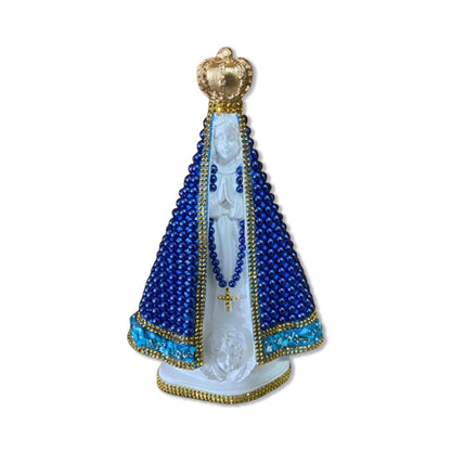 IMAGEM DE GESSO NOSSA SENHORA APARECIDA BRANCA COM PÉROLA AZUL 26 CM (1 UNIDADE)