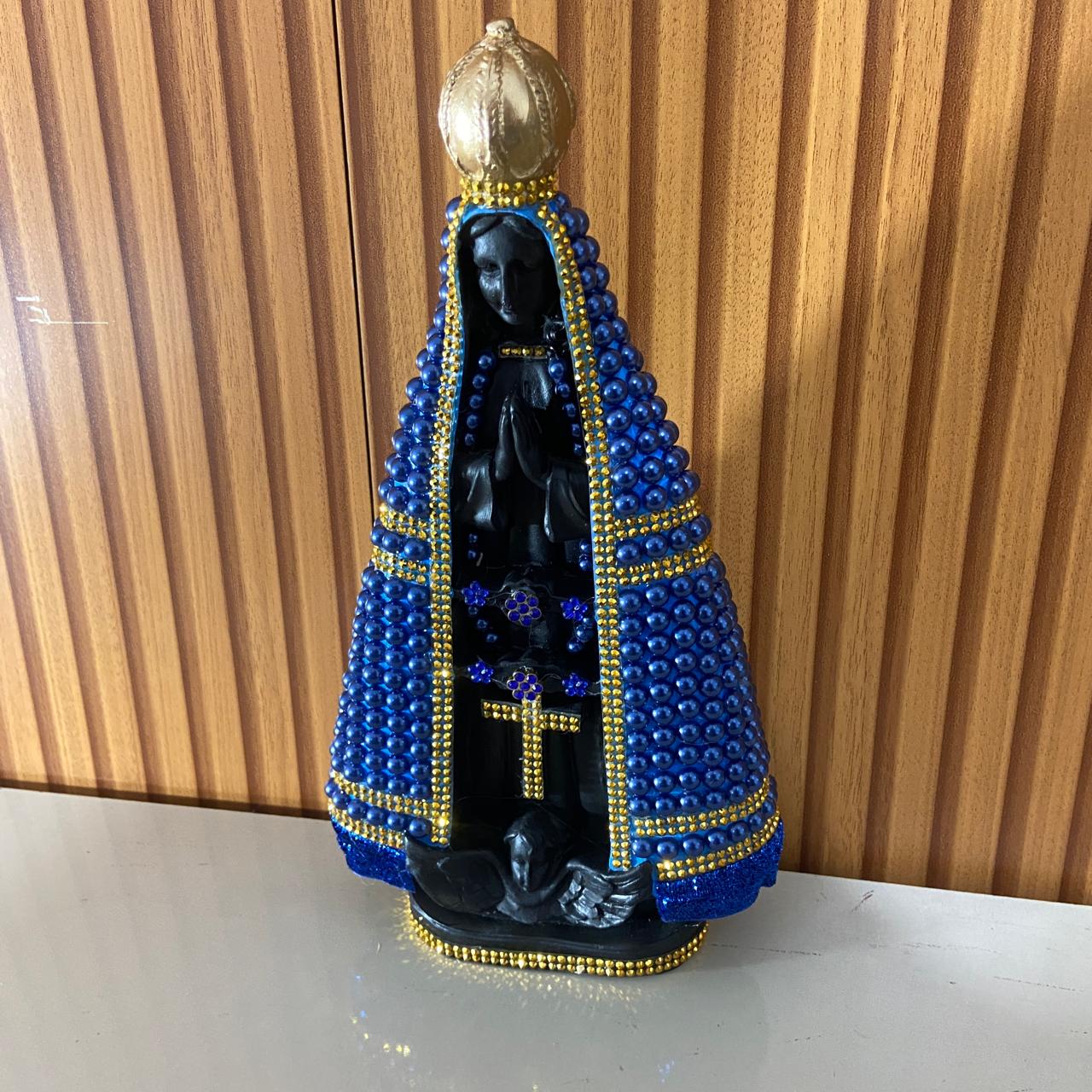 IMAGEM DE GESSO NOSSA SENHORA APARECIDA PÉROLA AZUL 30CM (1 UNIDADE)