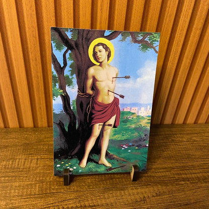 PLAQUINHA DE MESA MDF RESINADO SÃO SEBASTIÃO 19CM x 13CM  (1 UNIDADE)