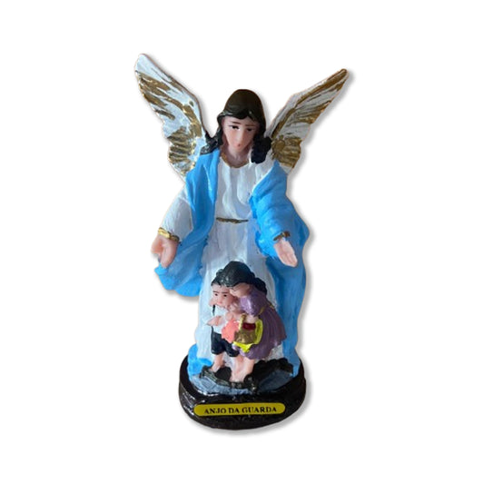 IMAGEM DE RESINA NACIONAL ANJO DA GUARDA AZUL COM CRIANÇA 14CM (1 UNIDADE)