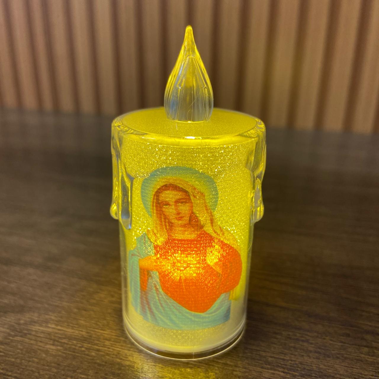 VELA ELETRÔNICA TRANSPARENTE SAGRADO CORAÇÃO DE JESUS  08CM MOD1 ( 3 UNIDADES)