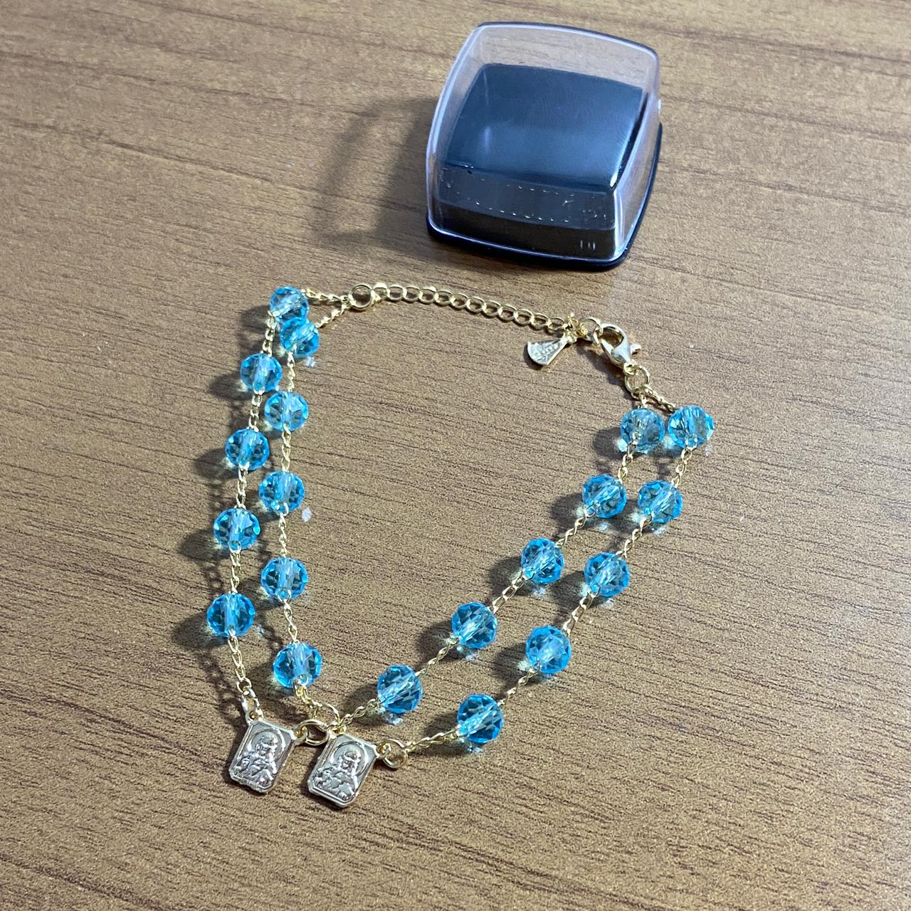 PULSEIRA ESCAPULARIO CRISTAL AZUL CLARO (3 UNIDADES)