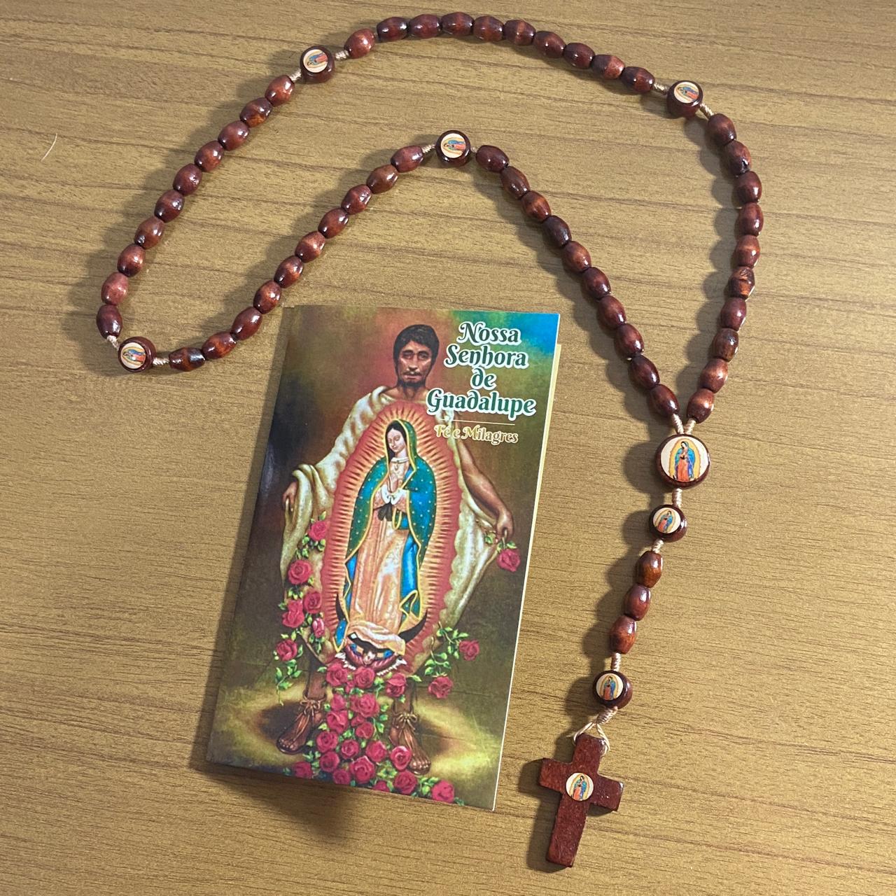 TERÇO DE MADEIRA NOSSA SENHORA DE GUADALUPE 7 MEDALHAS MOD2 8MM (3 UNIDADES)