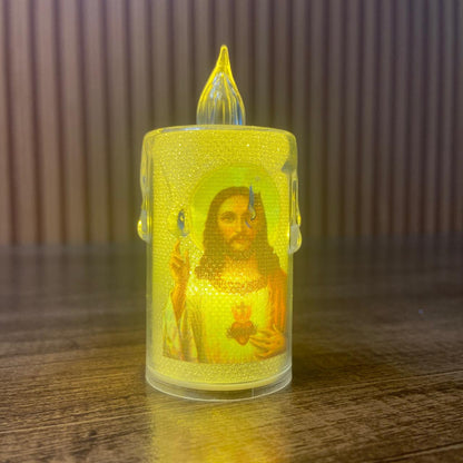 VELA ELETRÔNICA TRANSPARENTE SAGRADO CORAÇÃO DE JESUS  08CM MOD2 ( 3 UNIDADES)