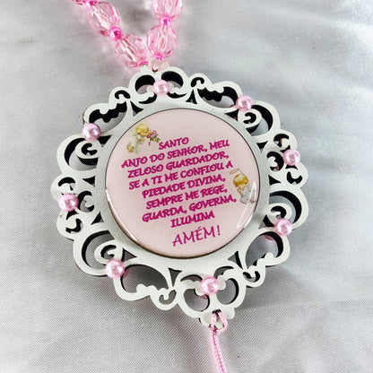 MEDALHÃO DE PORTA RESINADO PEQUENO ANJO ROSA (1 UNIDADE)