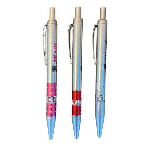 CANETA COM STRASS SÃO JOSÉ CORES SORTIDAS ( 03 UNIDADES)