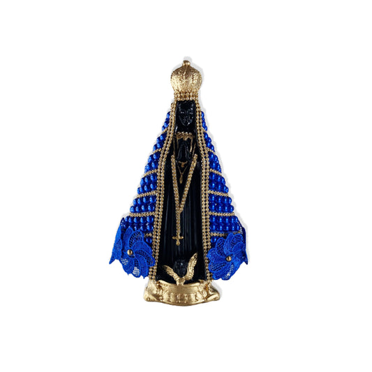 IMAGEM DE GESSO NOSSA SENHORA APARECIDA PÉROLA AZUL COM STRASS 23CM (1 UNIDADE)