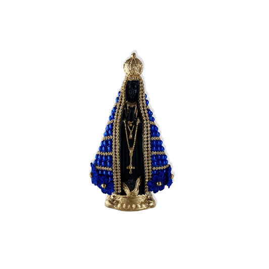 IMAGEM DE GESSO NOSSA SENHORA APARECIDA PÉROLA AZUL COM STRASS 16CM (1 UNIDADE)