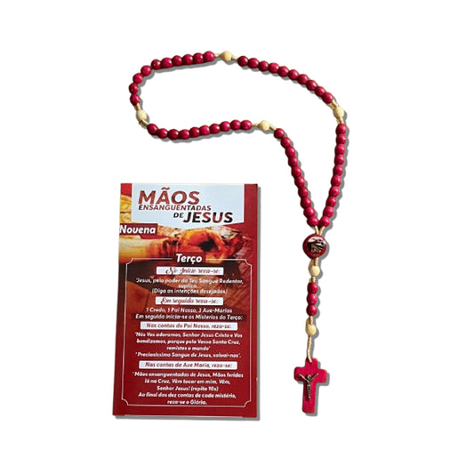 TERÇO DE MADEIRA MÃOS ENSANGUENTADAS DE JESUS 6MM MOD2 (3 UNIDADES)