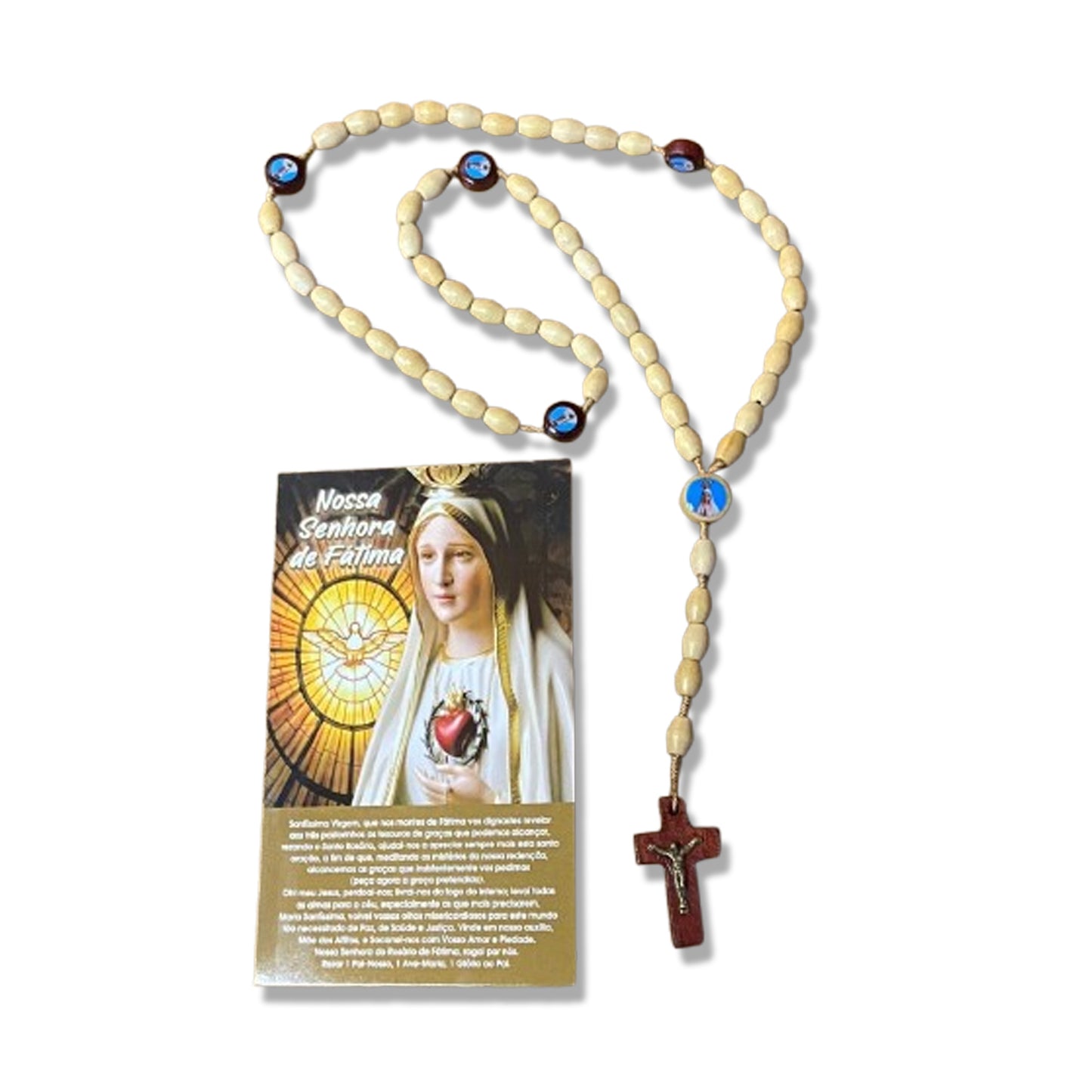 TERÇO DE MADEIRA NOSSA SENHORA DE FÁTIMA 5 MEDALHAS 08MM (3 UNIDADES)