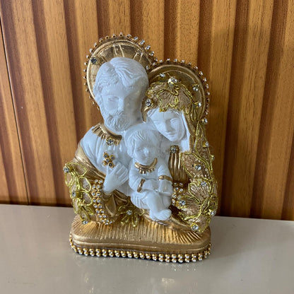 BUSTO DE GESSO SAGRADA FAMÍLIA DECOUPAGE DOURADA 15CM (1 UNIDADE)