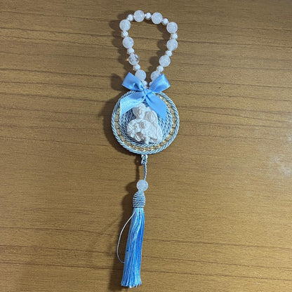 DEZENA PÉROLA MEDALHÃO SAGRADA FAMÍLIA DE RESINA 12MM (1 UNIDADE)