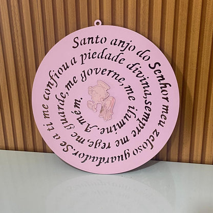 MANDALA MDF ROSA ORAÇÃO DO SANTO ANJO 30CM  (1 UNIDADE)