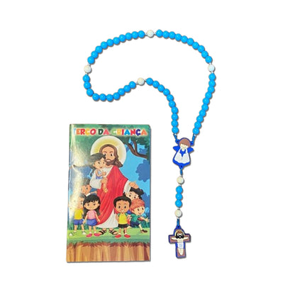 TERÇO DA CRIANÇA ANJO DA GUARDA AZUL 08MM (1 UNIDADE)