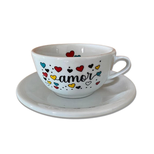 TIGELA DE PORCELANA COM ALÇA AMOR + PRATO 500ML (1 UNIDADE)