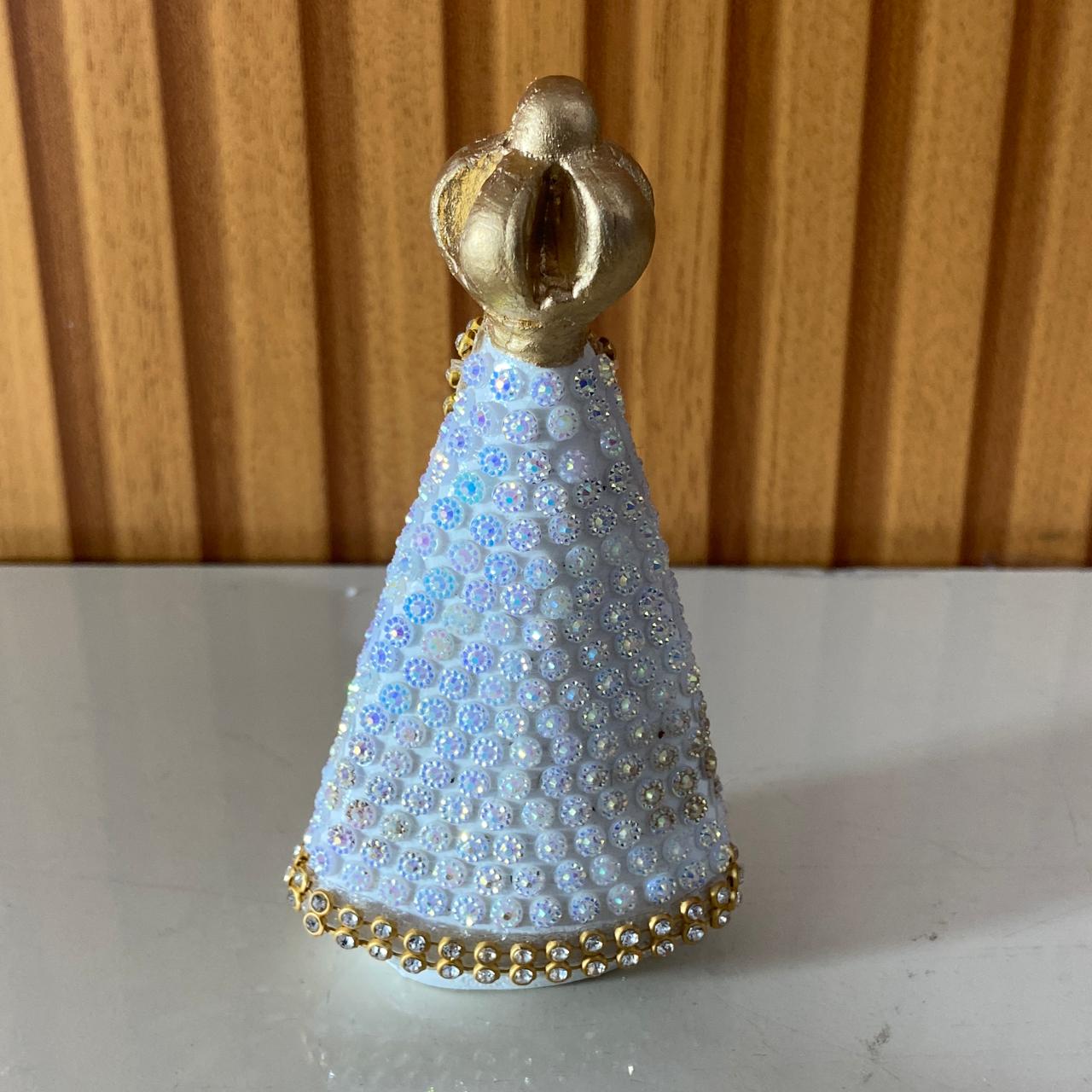 IMAGEM DE GESSO NOSSA SENHORA APARECIDA  BRANCA COM STRASS 10,5CM (1 UNIDADE)