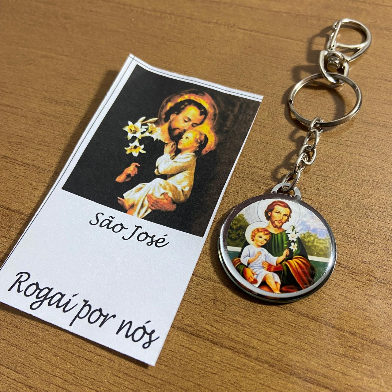 CHAVEIRO METAL DUPLA FACE COM MOSQUETE SÃO JOSÉ (6 UNIDADES)