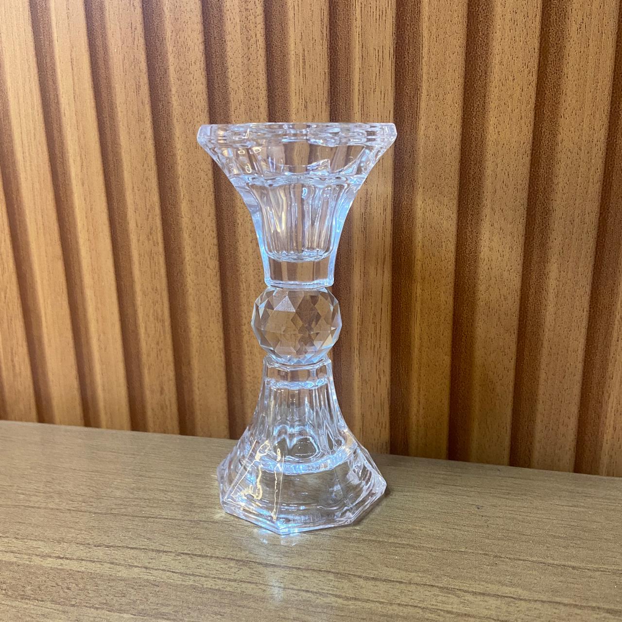 CASTIÇAL DE VIDRO CRISTAL DETALHADO 12CM (1 UNIDADE)