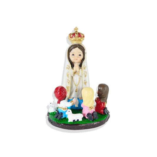IMAGEM DE RESINA NACIONAL NOSSA SENHORA DE FÁTIMA COM PASTORES INFANTIL 15CM (1 UNIDADE)