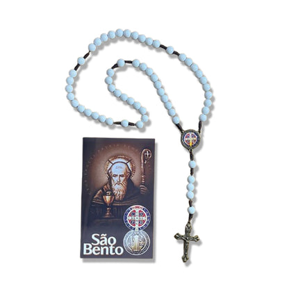 TERÇO PÉROLA BRANCA CAMPISTA MEDALHA SÃO BENTO 10MM (1 UNIDADE)