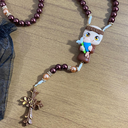 TERÇO PÉROLA MARROM SANTO ANTÔNIO DE BISCUIT (1 UNIDADE)