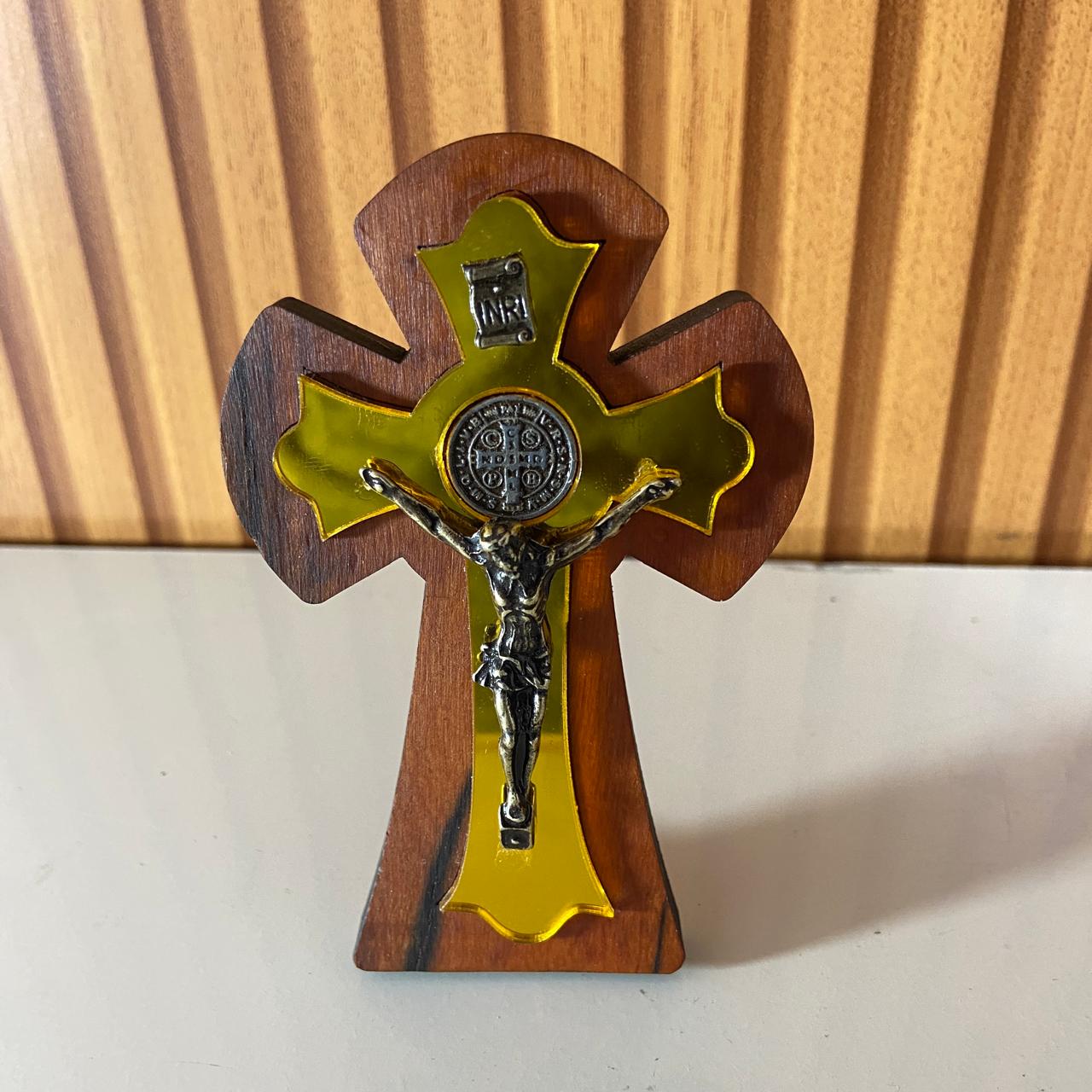 CRUCIFIXO MADEIRA DE MESA ESPELHADO 11,5CM (1 UNIDADE)