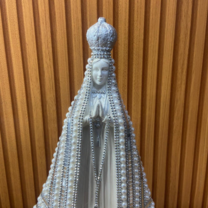 IMAGEM DE GESSO NOSSA SENHORA APARECIDA BRANCA COM MANTO ESPELHADO 34CM (1 UNIDADE)