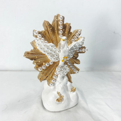 IMAGEM DE GESSO DIVINO ESPÍRITO SANTO BRANCO E DOURADO COM PÉROLA 18,5CM (1 UNIDADE)