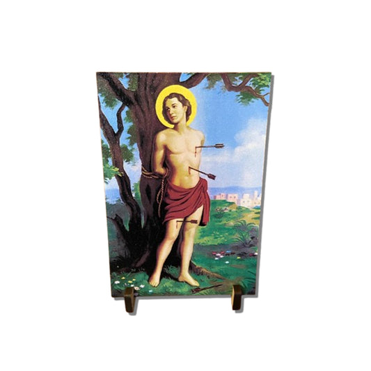 PLAQUINHA DE MESA MDF RESINADO SÃO SEBASTIÃO 19CM x 13CM  (1 UNIDADE)