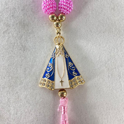 DEZENA PARA CARRO NOSSA SENHORA APARECIDA AMORA ROSA  14MM (3 UNIDADES)
