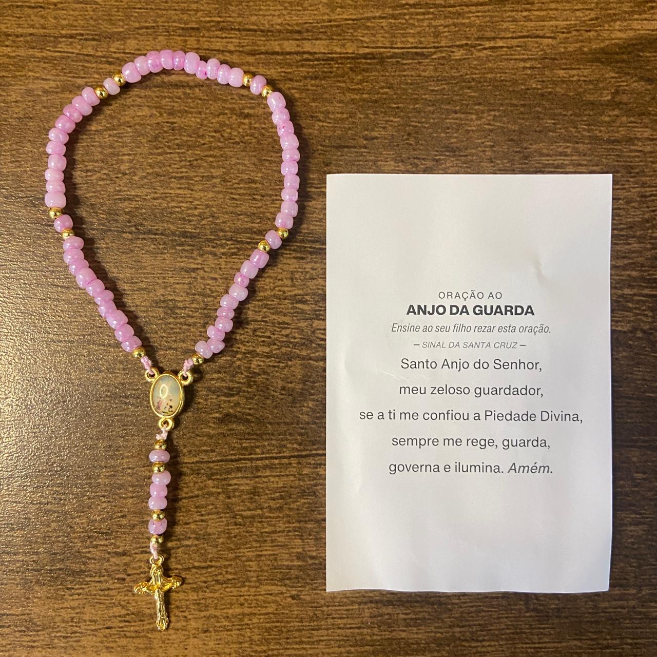 TERÇO MIÇANGA ANJO DA GUARDA ROSA 4MM (1UNIDADE)