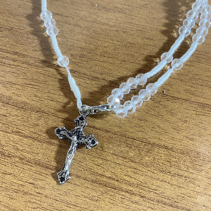 TERÇO PULSEIRA CRISTAL TRANSPARENTE COM MEDALHA RESINADA SÃO MIGUEL ARCANJO  (3 UNIDADES)