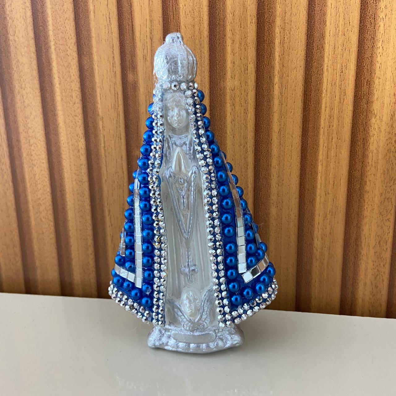 IMAGEM DE GESSO NOSSA SENHORA APARECIDA AZUL COM MANTO ESPELHADO 14CM (1 UNIDADE)