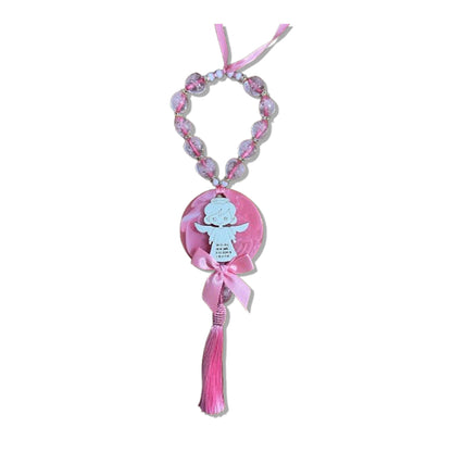 DEZENA CONTAS DE RESINA  MEDALHÃO ANJINHO ROSA 15MM (1 UNIDADE)