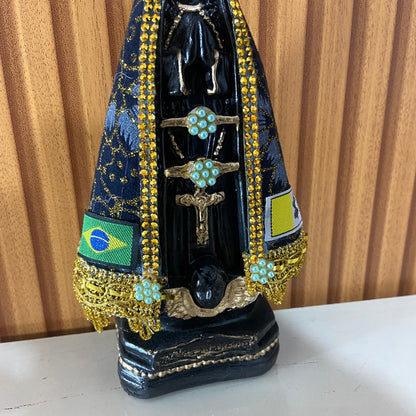 IMAGEM DE GESSO NOSSA SENHORA APARECIDA COM MANTO E STRASS MOD2 22CM (1 UNIDADE)