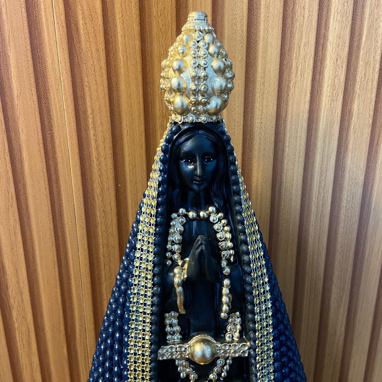 IMAGEM DE GESSO NOSSA SENHORA APARECIDA AZUL COM STRASS 39CM (1 UNIDADE)