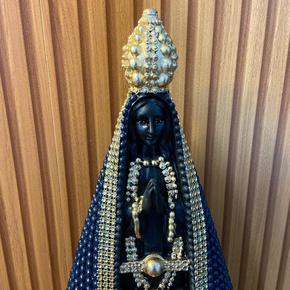 IMAGEM DE GESSO NOSSA SENHORA APARECIDA AZUL COM STRASS 39CM (1 UNIDADE)
