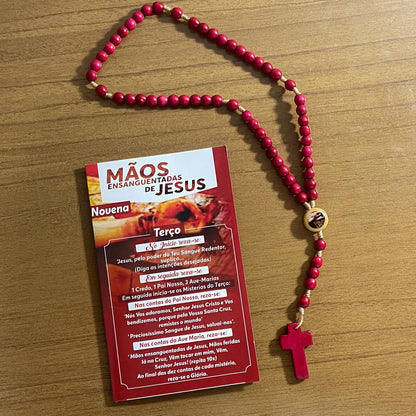 TERÇO DE MADEIRA MÃOS ENSANGUENTADAS DE JESUS SEM CRISTO 6MM MOD1 (3 UNIDADES)