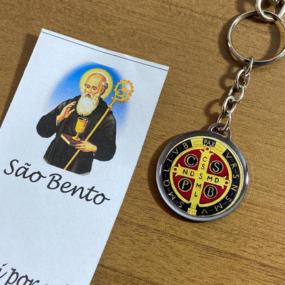 CHAVEIRO METAL DUPLA FACE COM MOSQUETE MEDALHA SÃO BENTO (6 UNIDADES)