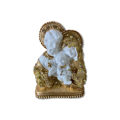 BUSTO DE GESSO SAGRADA FAMÍLIA DECOUPAGE DOURADA 15CM (1 UNIDADE)
