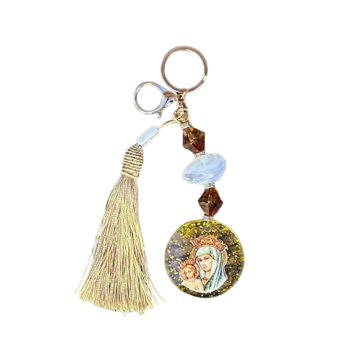 CHAVEIRO LUXO MEDALHA RESINADA NOSSA SENHORA MÃE DOS HOMENS  (1 UNIDADE)