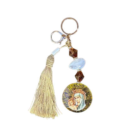 CHAVEIRO LUXO MEDALHA RESINADA NOSSA SENHORA MÃE DOS HOMENS  (1 UNIDADE)