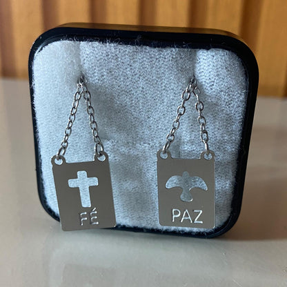 ESCAPULÁRIO INOX VAZADO FÉ E PAZ (6 UNIDADES)