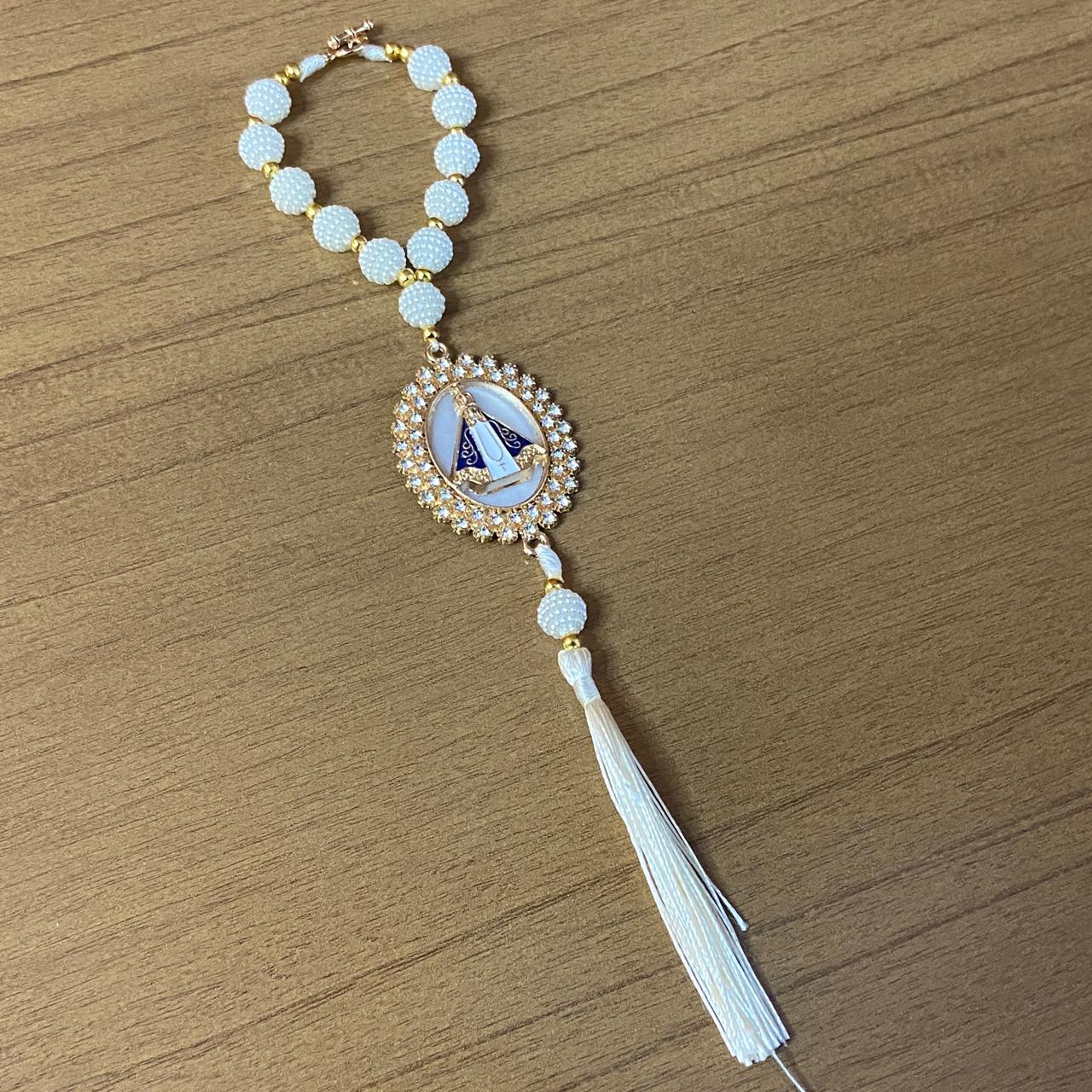 DEZENA PARA CARRO NOSSA SENHORA APARECIDA AMORA BRANCA MOD1 10MM (3 UNIDADES)