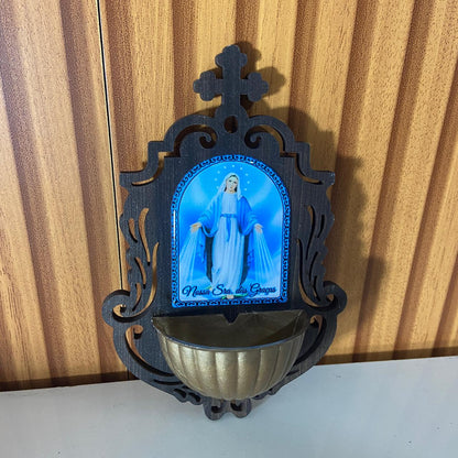 PORTA AGUA BENTA MDF NOSSA SENHORA DAS GRAÇAS 16CM (1 UNIDADE)