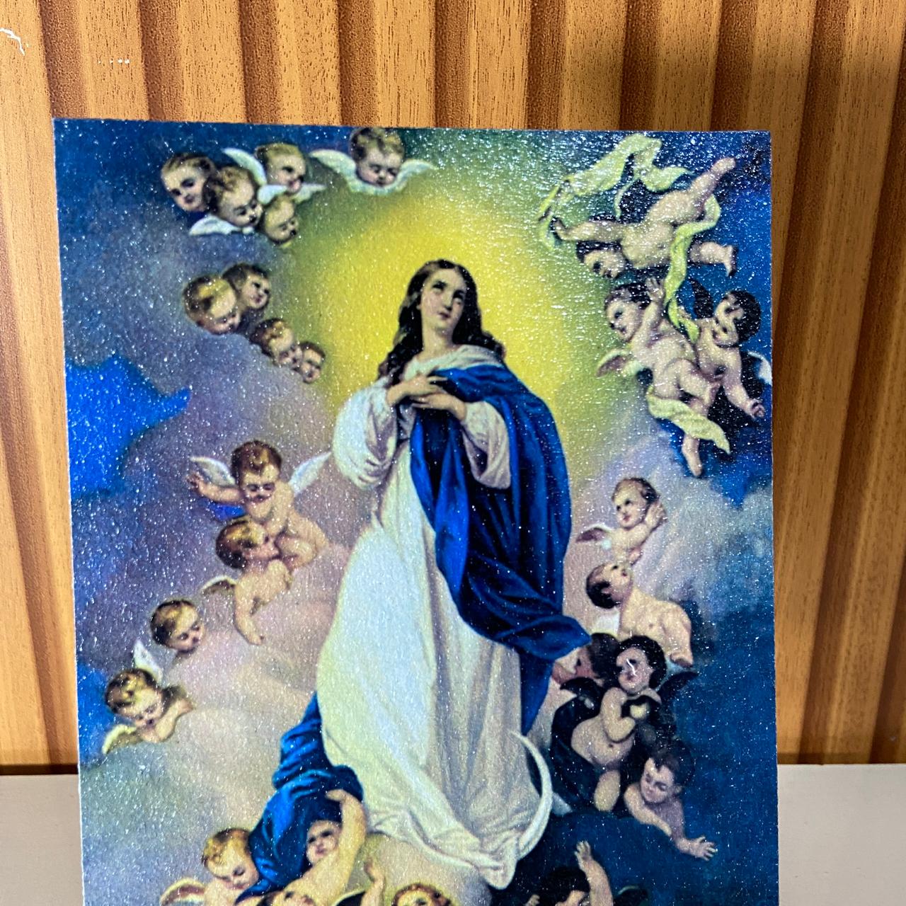 PLAQUINHA DE MESA MDF RESINADO NOSSA SENHORA DA IMACULADA CONCEIÇÃO  19CM x 13CM  (1 UNIDADE)