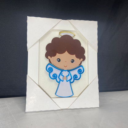 QUADRO MDF ANJO DA GUARDA AZUL INFANTIL COM ACRÍLICO 15,6CMX 12,6CM (1 UNIDADE)